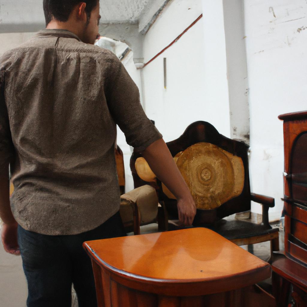Person bidding on antique furniture