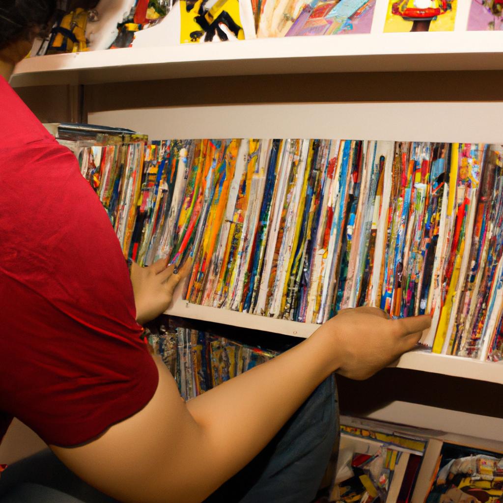 Person browsing comic book collection