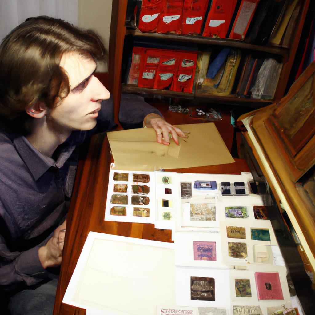 Man examining rare stamp collection